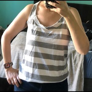 J Crew Striped Tank Top Pocket Racerback Gray White Women's Size S Nautical‎